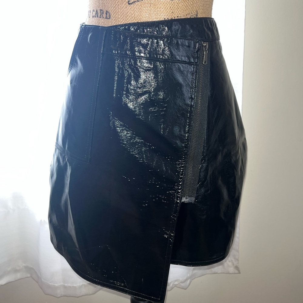 Misguided black asymmetric leather skirt with front zipper